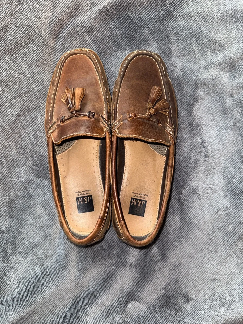 J&M Men’s Brown Leather Tassel Slip-On Loafers